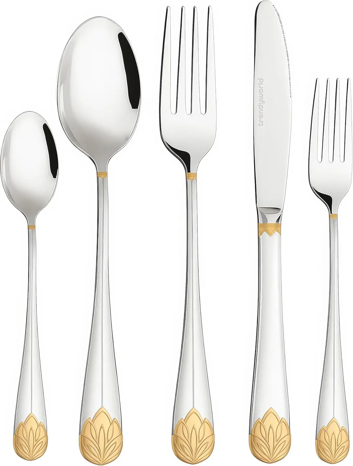 

Limited Edition 30-Piece Silverware Set for 6 with Gold Accents - Elegant Family Dinnerware Flatware