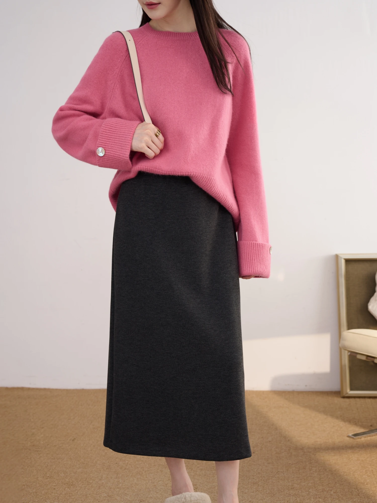 

JPOO Simple Silken Camere mat Drapey Ba Split Elastic Waist f Skirt for Women Commute Sle High Waist Straight...