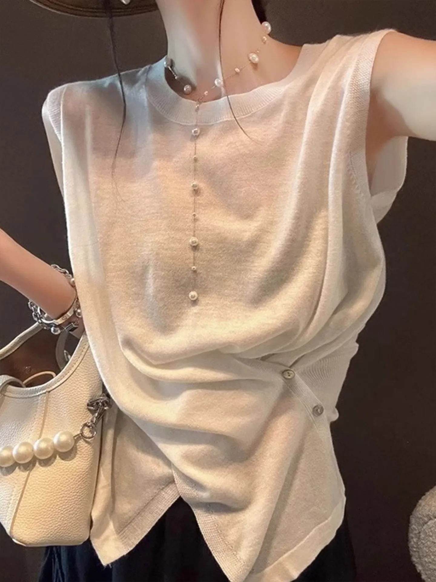 بلوزة صيفية نسائية فضفاضة بتصميم كوري، بدون أكمام، خفيفة الوزن وقابلة للتنفس، مع تصميم متقاطع عند الخصر لإبراز الرشاقة، طراز ...