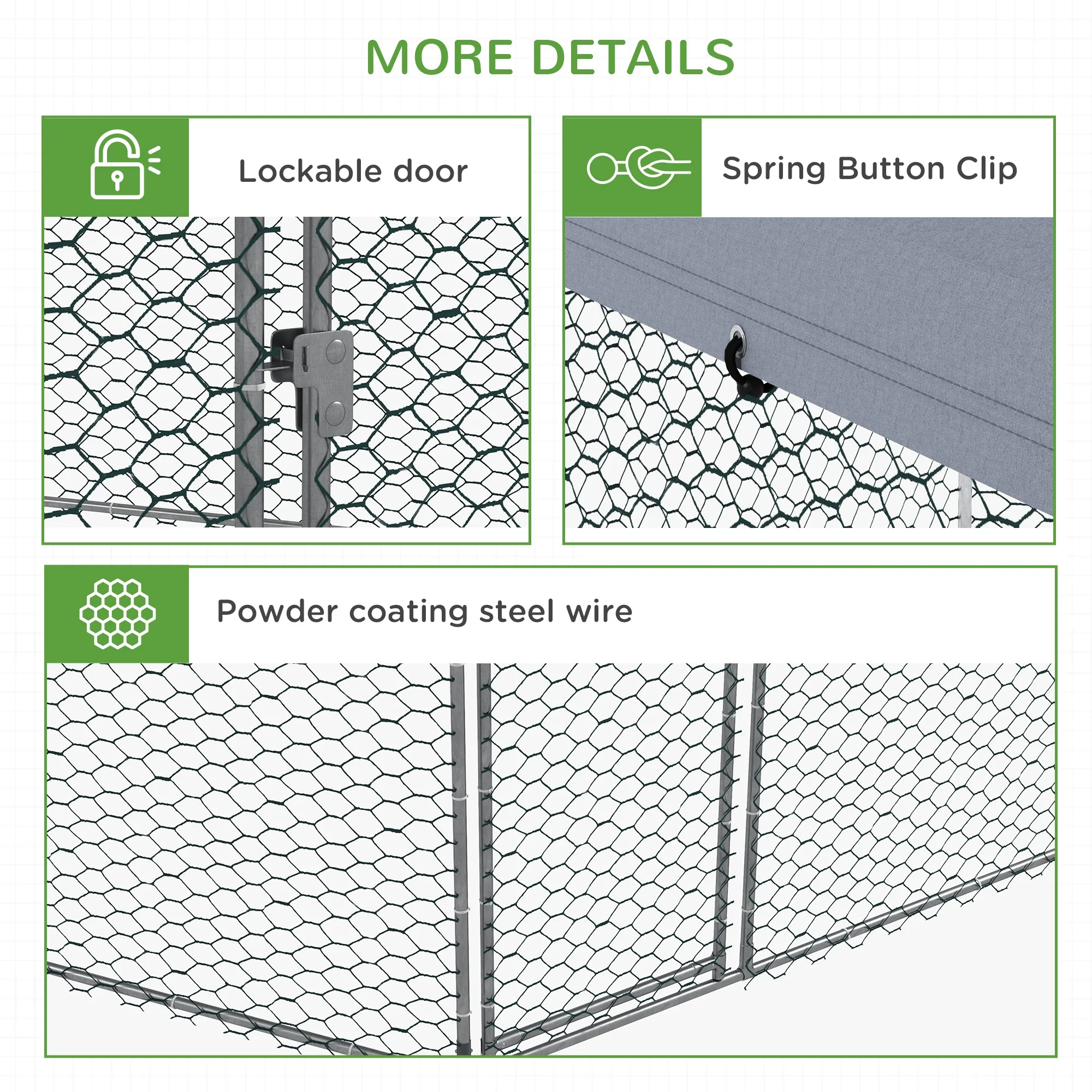 PawHut Walk in Chicken Run Chicken Coop with Cover, for 10-15 Chickens, Hens, Rabbits, Ducks, 4 x 3.5 x 2.6m - Silver Tone