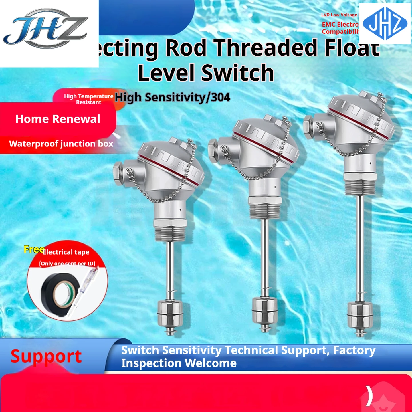 JHZ forStainless Steel -200~420mm PT100 Temperature Sensor Probe 1/2 Thread Thermocouple Terminal Head for Temperature sensor