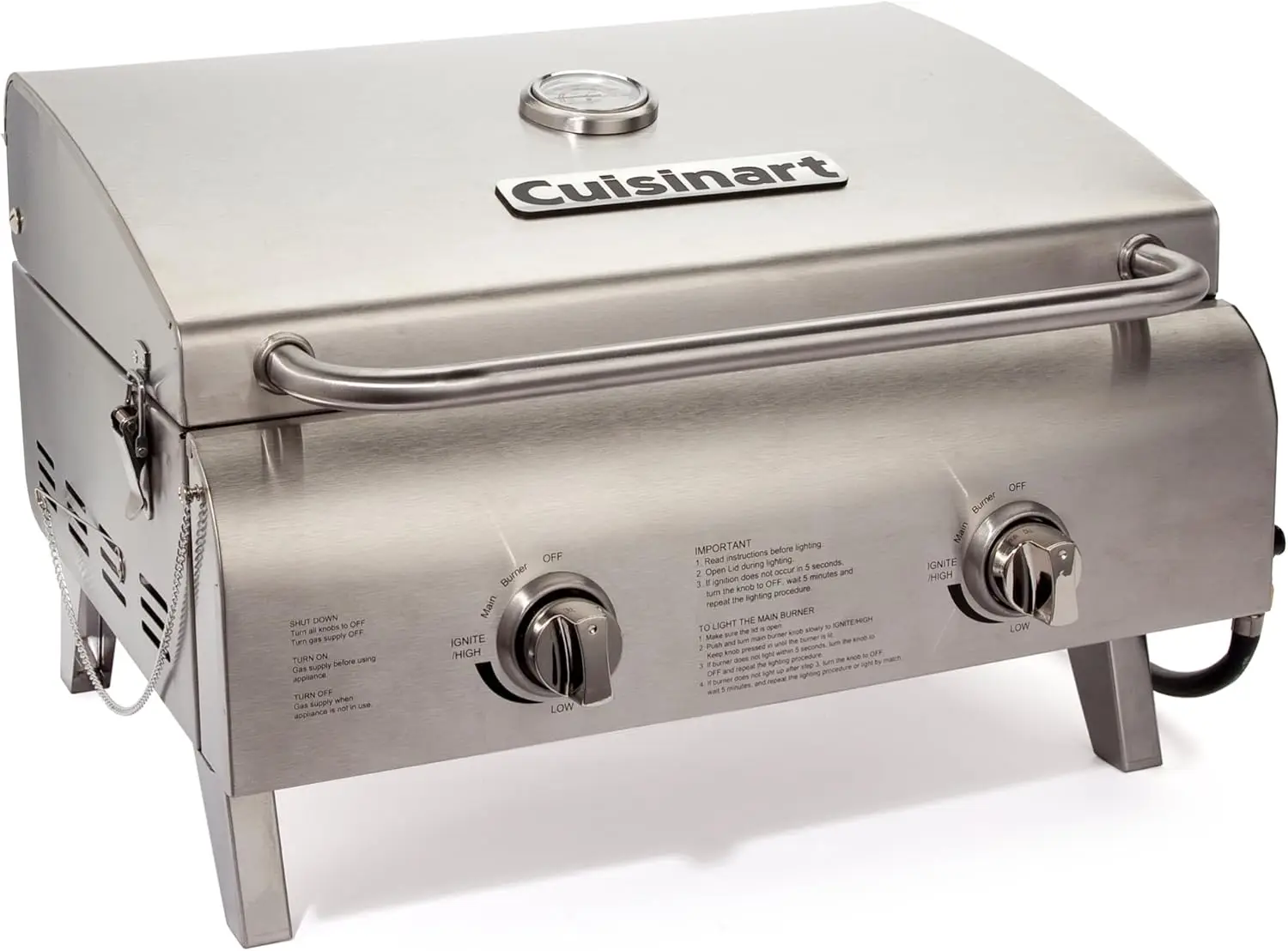 

Chef's Style Tabletop Portable Propane Gas Grill with Dual Burners , Twist-Start Ignition Stainless Steel BBQ Grill