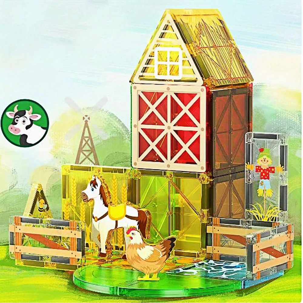 MOC 32pcs Farm Animals Magnetic Building Blocks - Large STEM Toy Set Creative Magnetic Toys, Children Educational Magnet Toys
