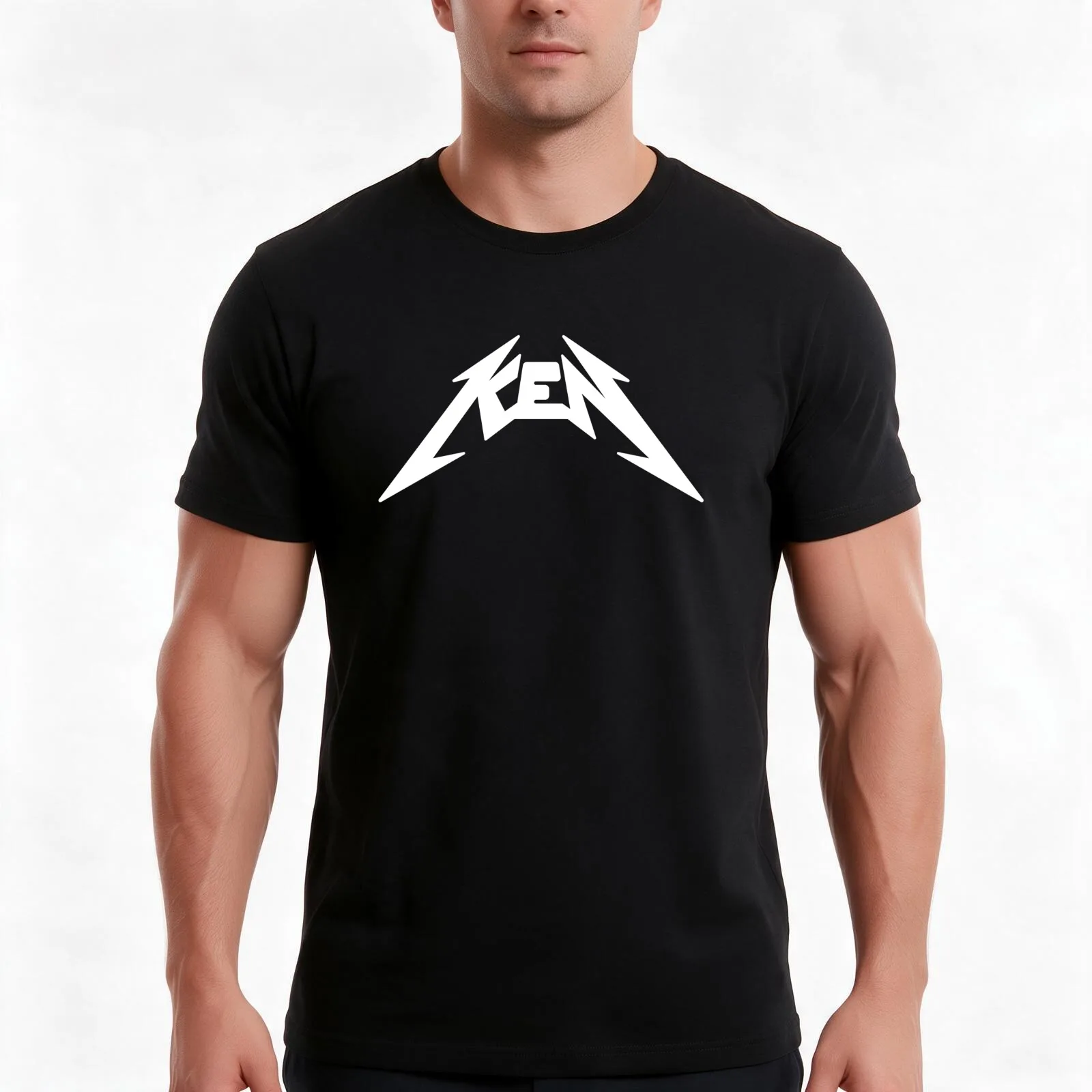 Metal Ken, White T-Shirt, Summer Casual Cotton Tee, Oversized Streetwear Tops, Vintage Graphic Print, Loose Fit Short Sleeve