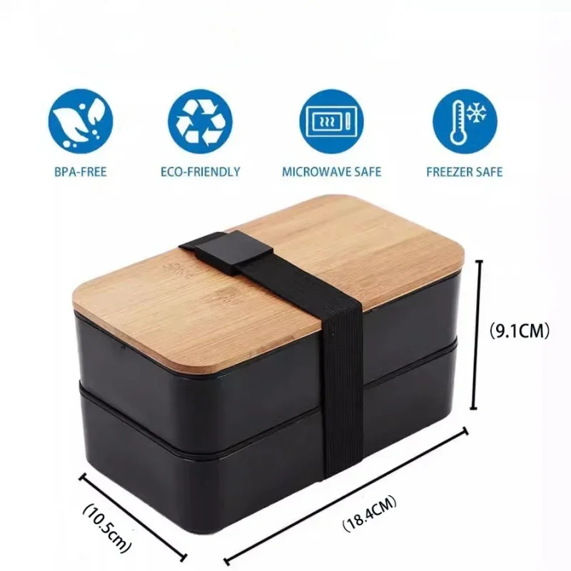 Scatola per il pranzo divisa con copertura in legno contenitore per alimenti per microonde all\'aperto portatile Bento Box in legno giapponese a