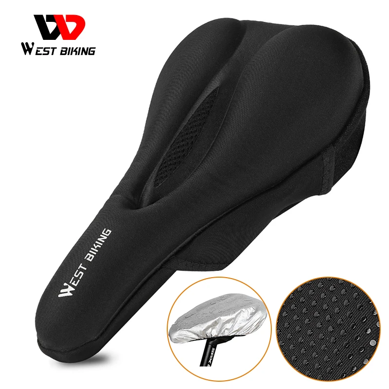 WEST BIKING Comfortable Silicone Bike Saddle Cover Soft MTB Road Bike Seat Anti-slip Shockproof Cycling Cushion With Rain Cover