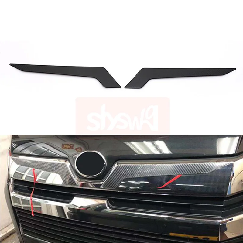 2Pcs Carbon Fiber Exterior Styling for Toyota Hiace 300 Modified Front Logo Trim Stainless Steel Trims Accessories Matte Finish