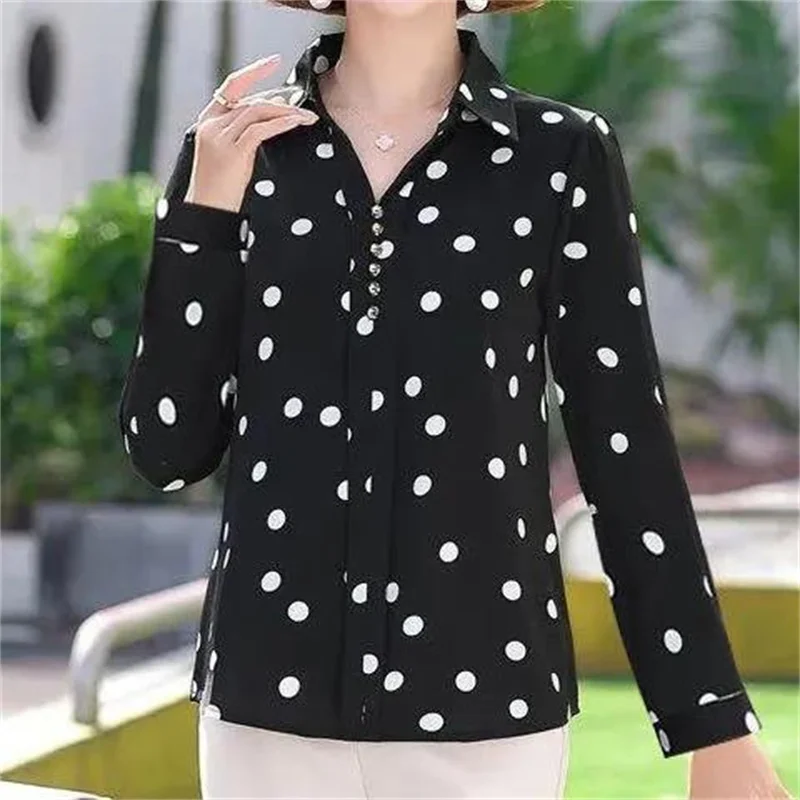 Chiffon Shirt Women\'s Long Sleeve Turndown Collar Top Fashion Bottoming Tee Shirt 5XL Blouse Tops Casual Female Clothing Autumn