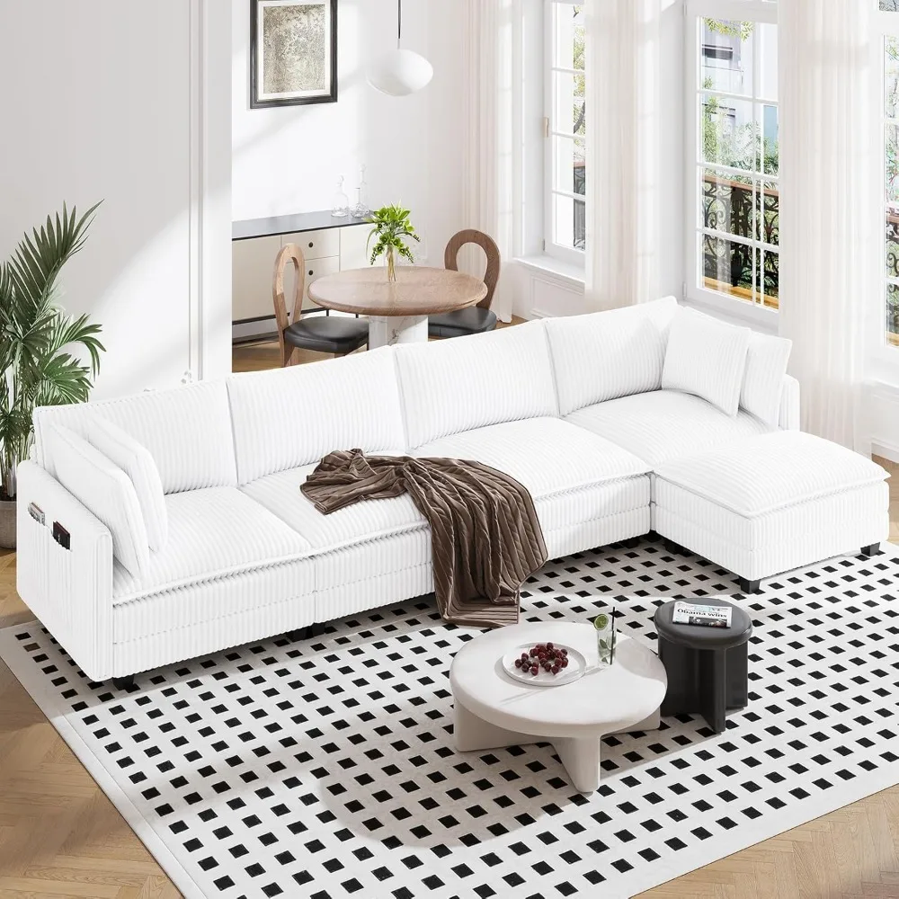

143" L Shaped Modular Sectional Sofa, Comfy Corduroy Upholstered Modular Sectional Couches for Living Room, Modern, Customized