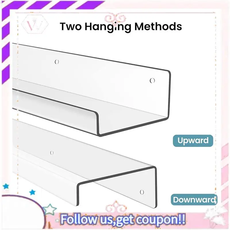 

Premium 2Pack Acrylic Shelves For Wall Storage,15Inch Floating Bookshelves For Kids,Display Shelf Organizer For Bathroom,Bedroom