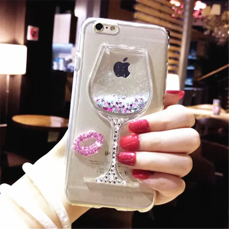 Fashion Liquid Quicksand Glitter Bling Wine Glass Soft Clear Phone Cases for Samsung Galaxy S23 Ultra S24 S21 S22 Plus Note20