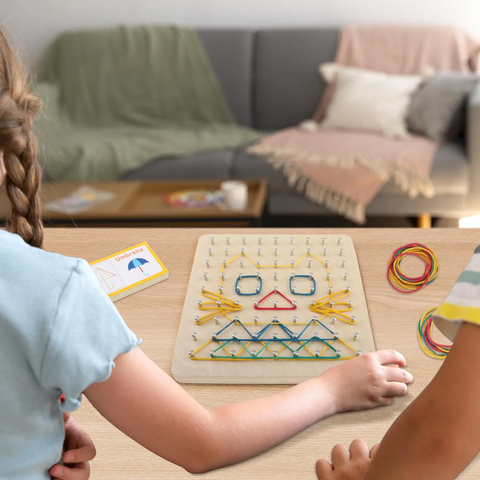 Wooden Geoboard and 50 Rubber Bands for Toddlers 3 4 5 Year Old Children