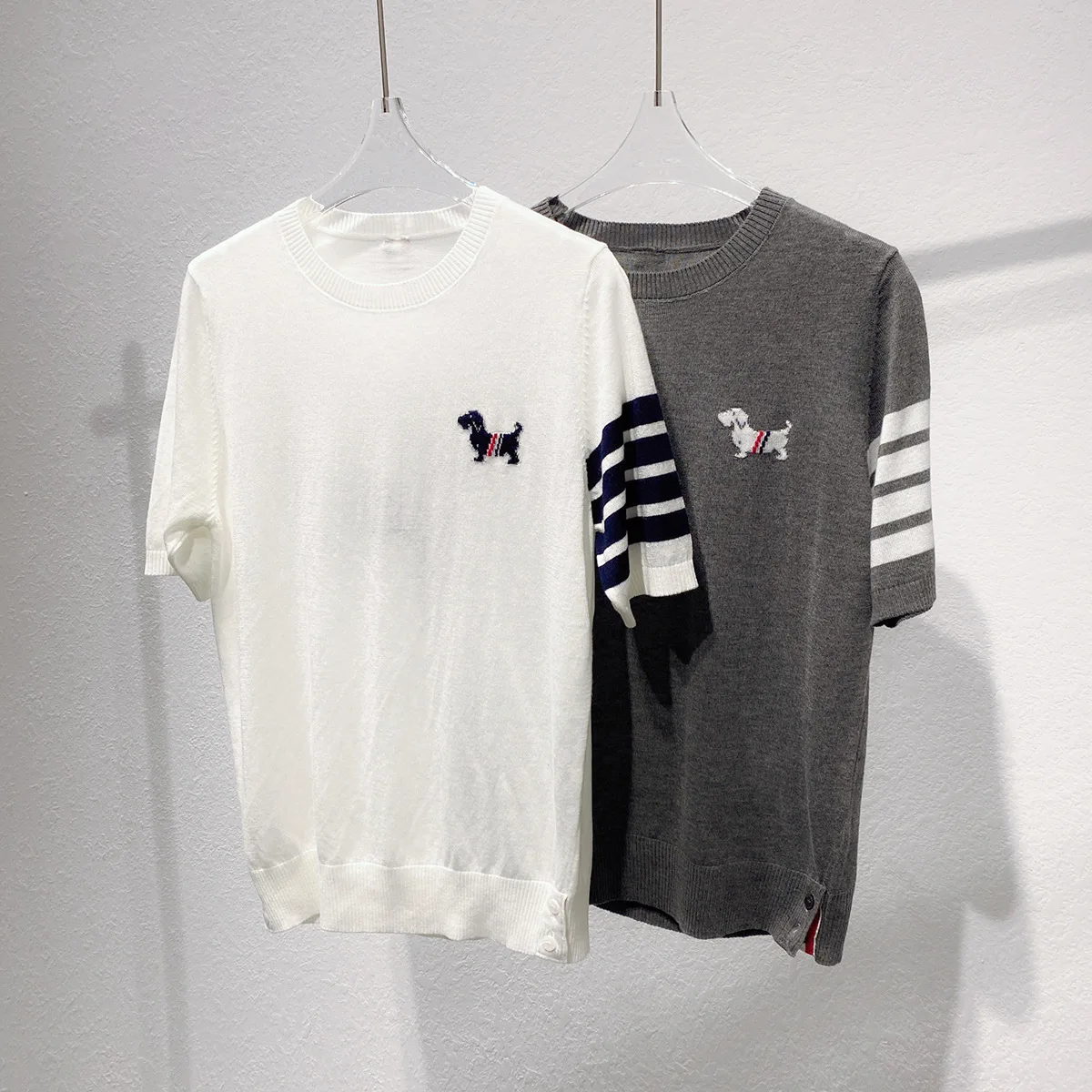2025년 가을 신상 슬레 프레피 니트 울 오트 스웨 라운드 네 도기스 자수 티셔츠 여성용 울트라씬 브라이트 티드 탑