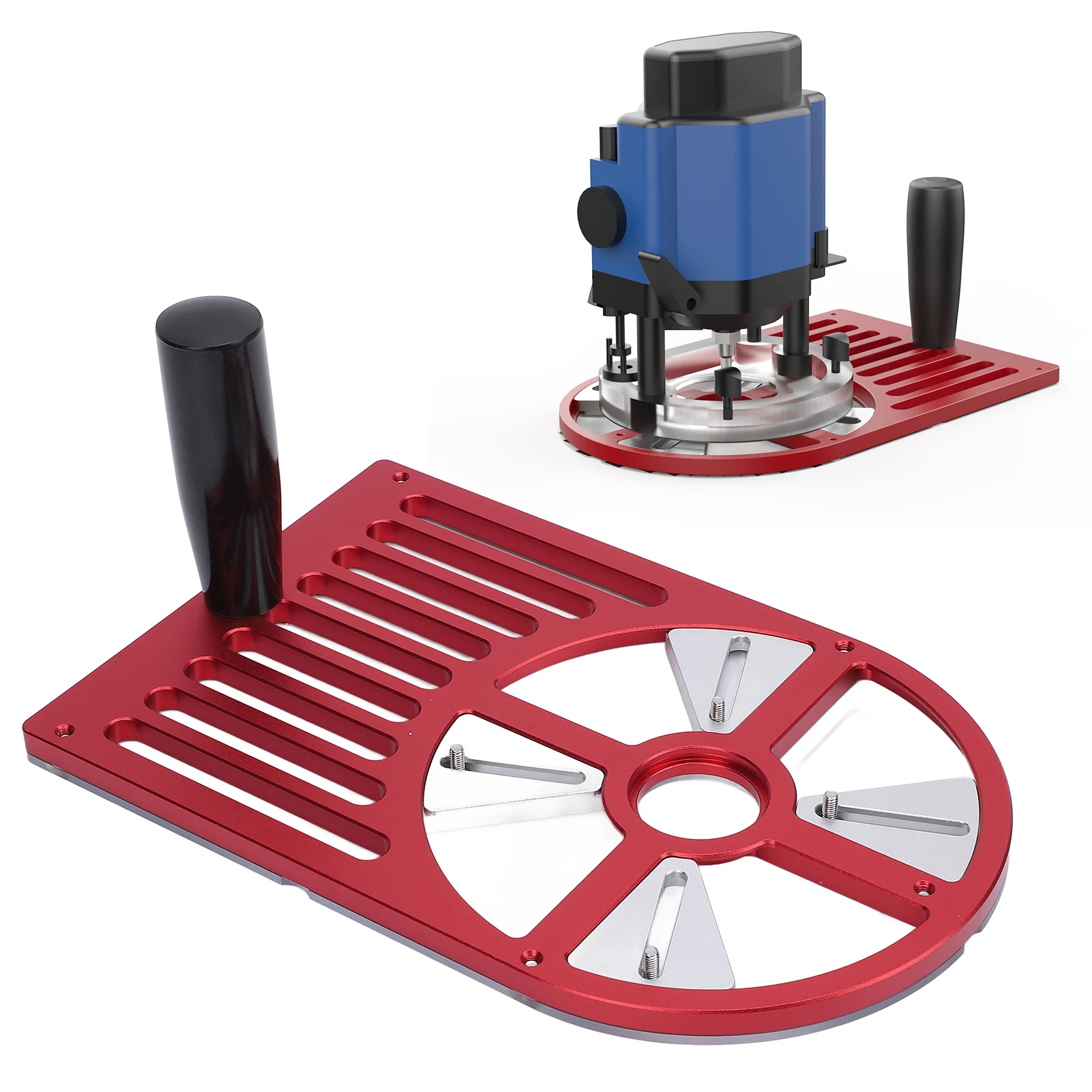 

Router Bottom Plate Trimming Machine Base Plate Aluminum Alloy Adjustable Workbench Base for 65 to 132mm Diameter Trimmer