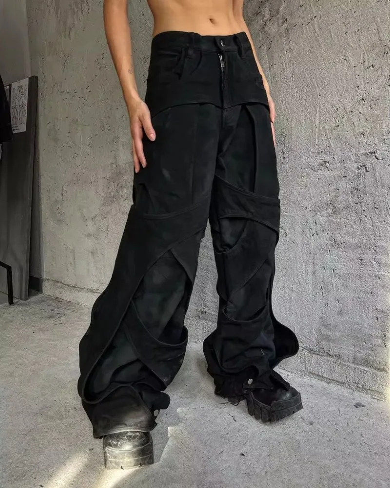 

Y2K Street Vintage New Openwork Striped Baggy Jeans Men Harajuku Fashion Hip Hop Pop Dance Rock Skateboarding Wide Leg Pants