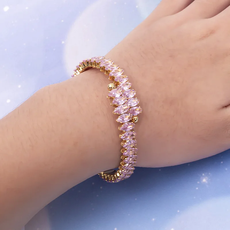 New Stainless Steel Geometric Zircon Bracelet Fashion Opening Adjustable Titanium Steel Women\'s Bracelet