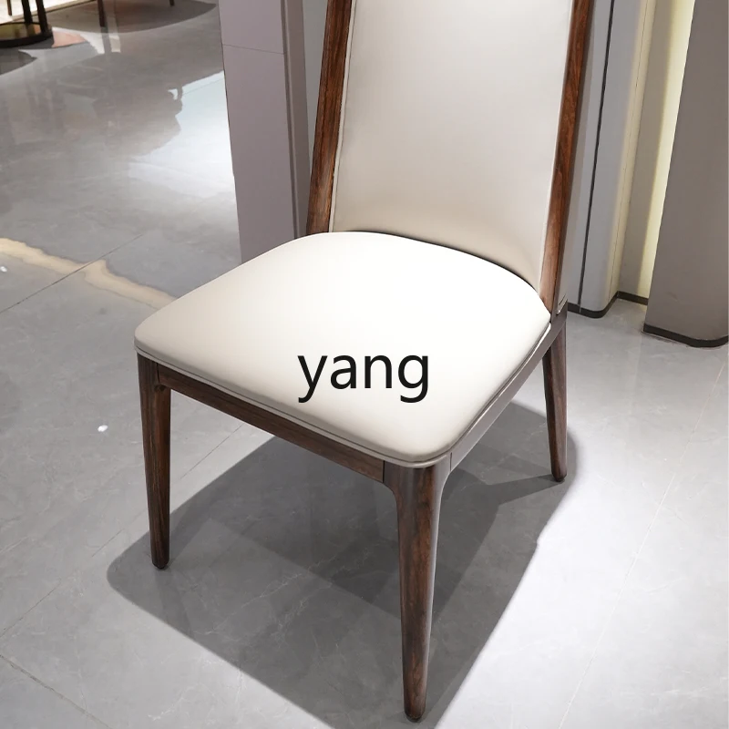 Yjq New Chinese Style Solid Wood Dining Chair Simple and Light Luxury Genuine Leather Armchair Villa Restaurant