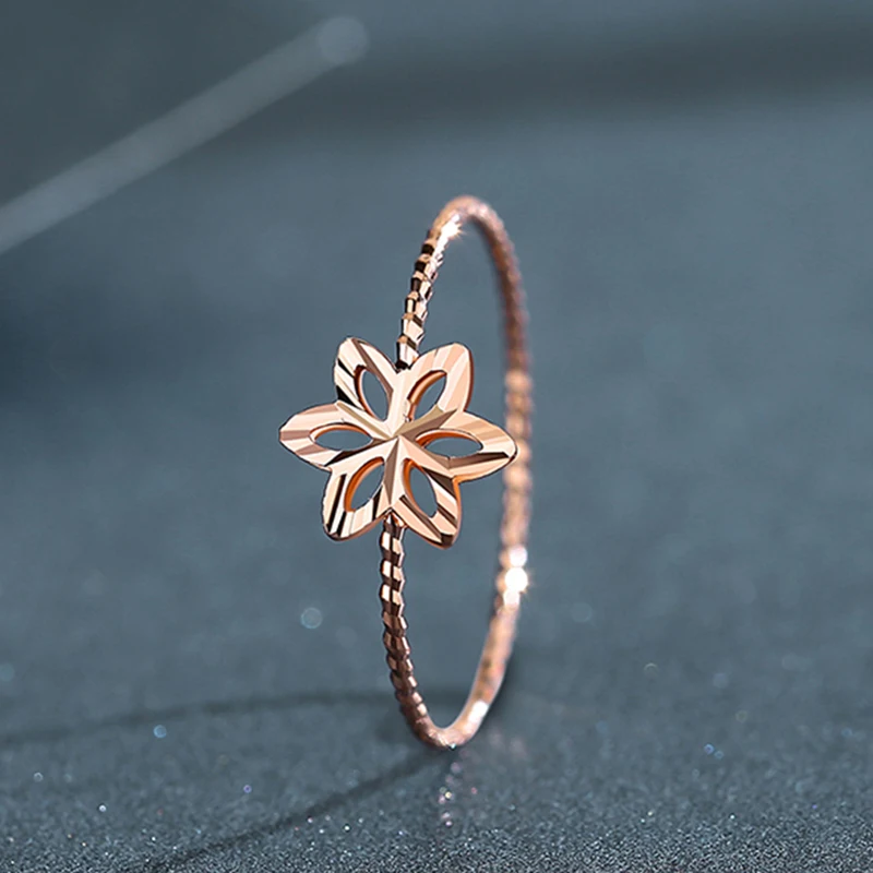 585 purple gold 14K rose gold hollow six-petal flower rings for women open temperament sweet and charming charm jewelry