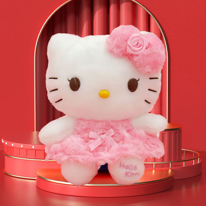 Hello Kitty Plush Doll Sanrio Anime Cute Girl Rose Kt Doll Cartoon Home Furnishings Simple Birthday Present Decoration Wholesale