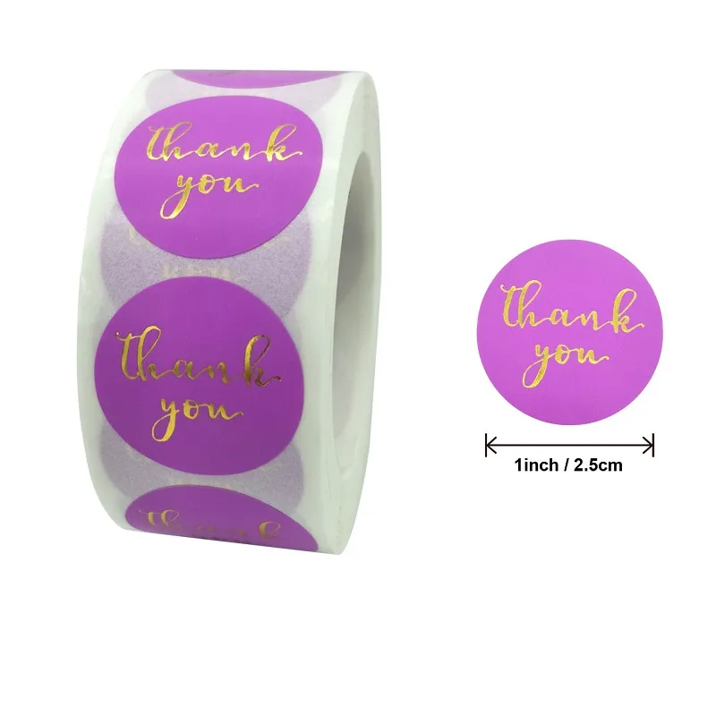 2020 New 500pcs/Roll Round Noble Purple Gold Foil Thank You Sticker for Shopping Small Shop Local Handmade Package Decor sticker