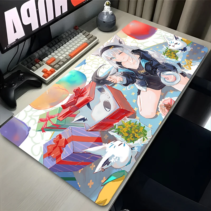 Shirakami Fubuki Mouse Pad Lap - огляд і ціна Desk Setup Black And White
