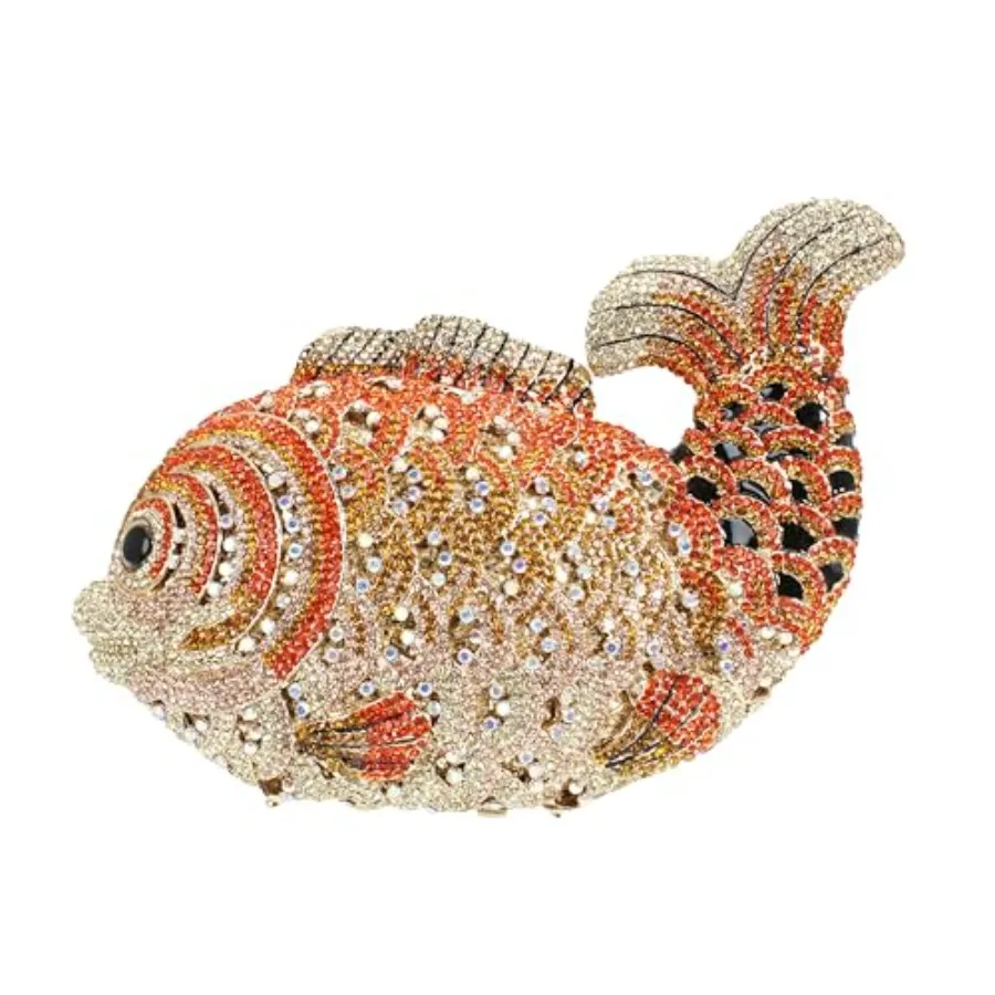 

Women's mini fish-shaped clutch purse for banquet and wedding parties: luxury rhinestone-embellished sparkling handbag in silve