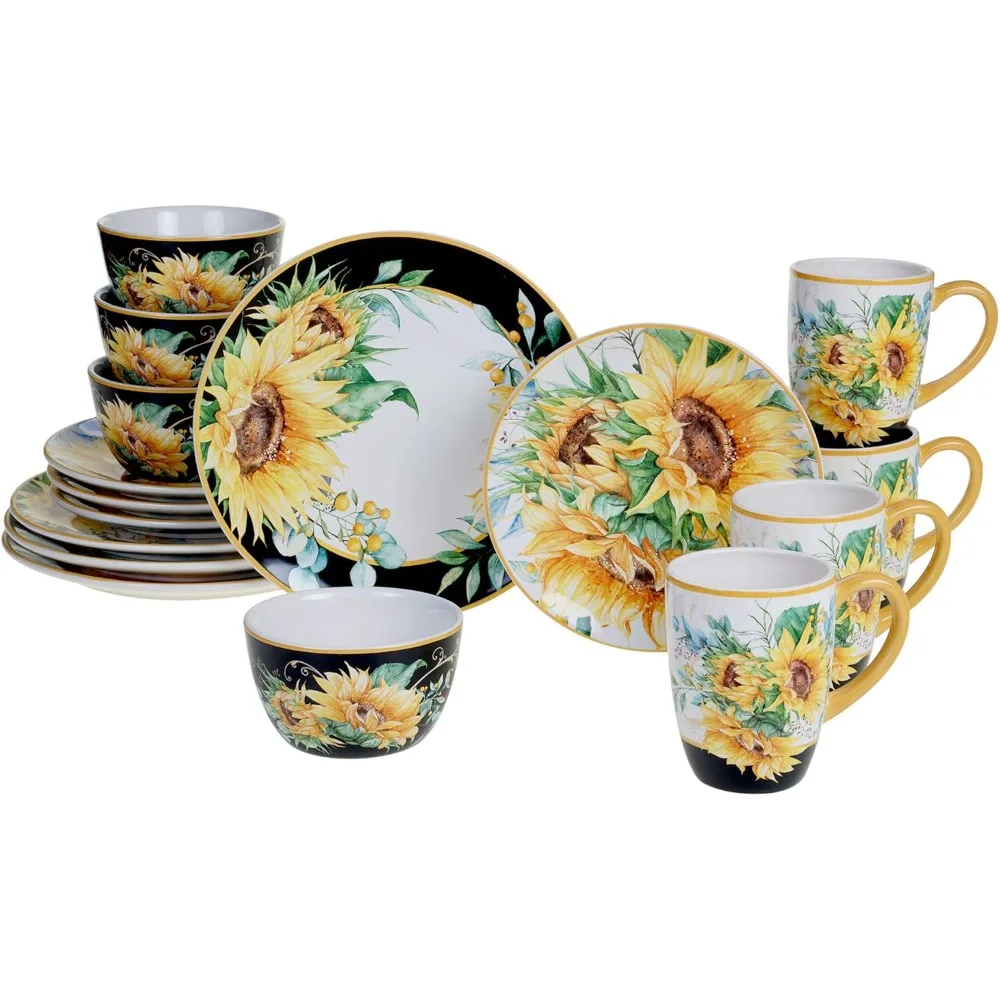 

Sunflower-Themed 16-Piece Ceramic Dinnerware Set for Fall, Everyday Use, and Hosting Events