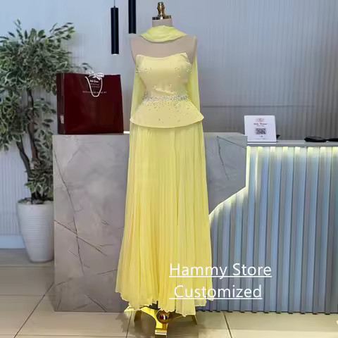 Two Pieces Evening Dress Arabian Party Gown Customized Strapless Sleeveless Crystal Pearls Pleat Prom Dresses with Cape