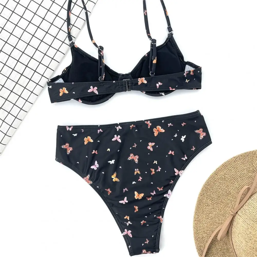 Women Split Bikini Butterflies Pattern Underwire Two-piece Backless Spaghetti Straps Swimsuit for Vacation купальник женский