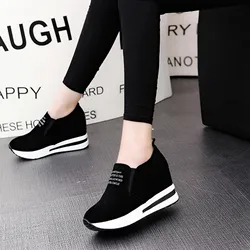 High Platform Shoes 2024 Spring Breathable Suede Sneakers Hidden Increasing Sport Shoes Women Wedge Casual Chunky Shoes