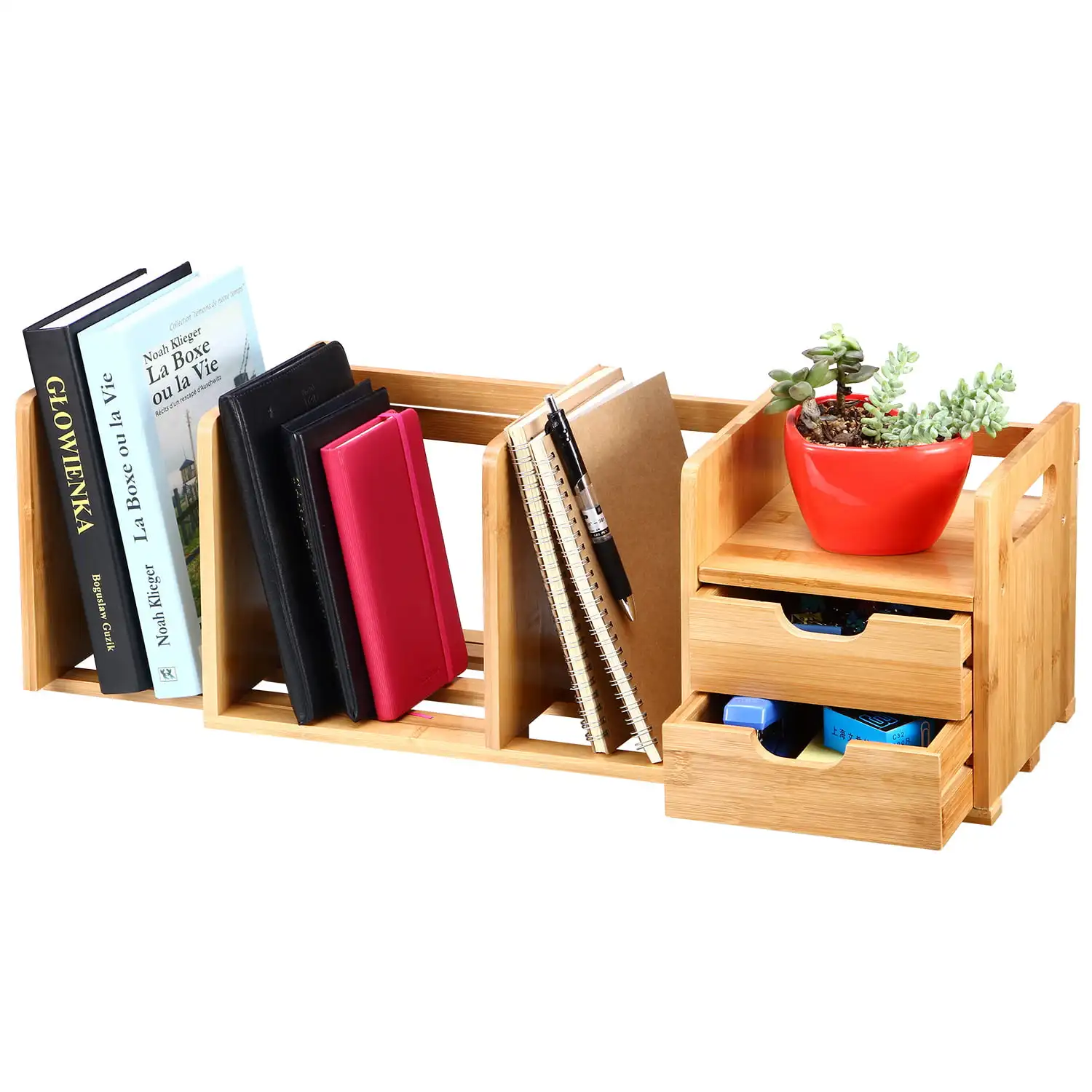 

Creativity Simple Wood Desktop Organizer Student Bookshelf Extendable Storage with Drawers Shelf for Office and Home