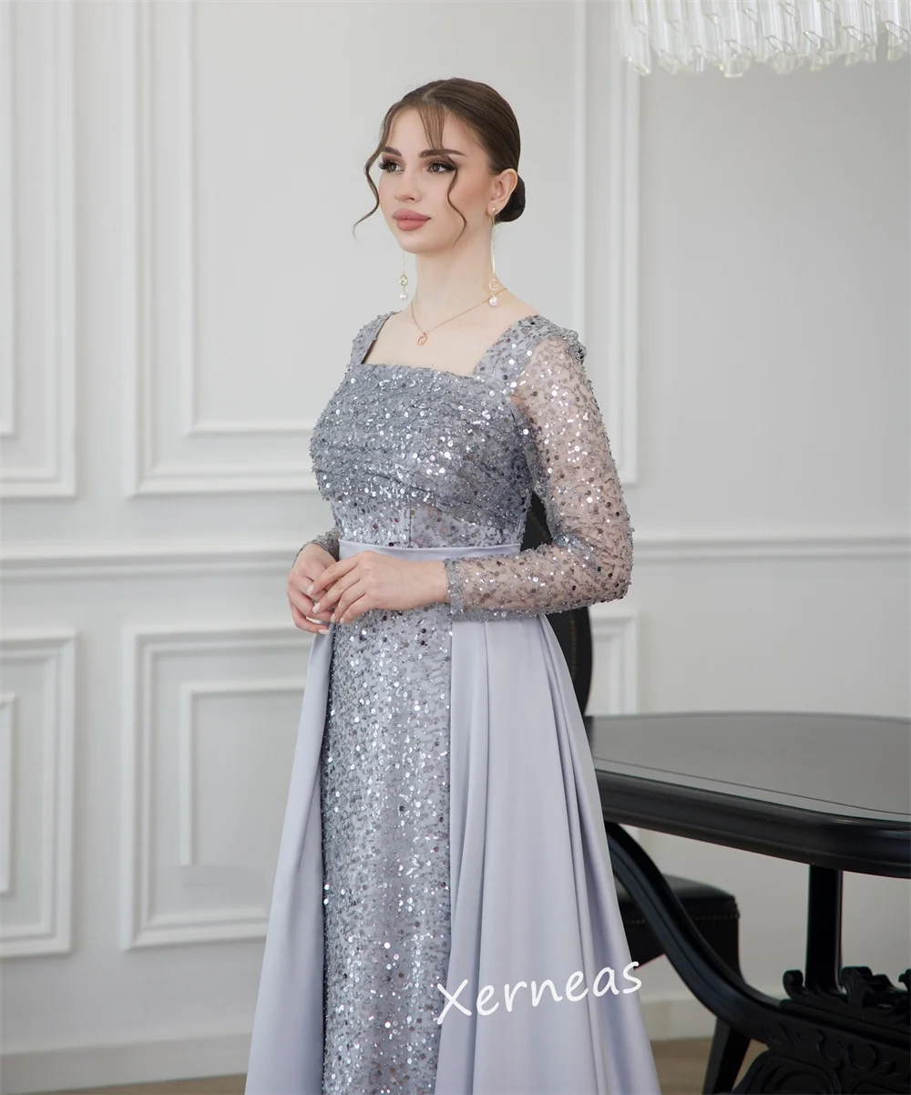 تخصيص الترتر الطية ساحة الرقبة ألف خط الطابق طول المرأة الفاخرة مساء مساء مخصص مناسبة حفلة موسيقية بريق رائع