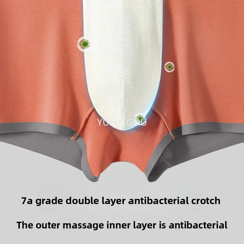

New 100D Double Sided Modal Mid Waist Seamless Underwear Men Boxer Briefs 7A Antibacterial Anti Odor Panties