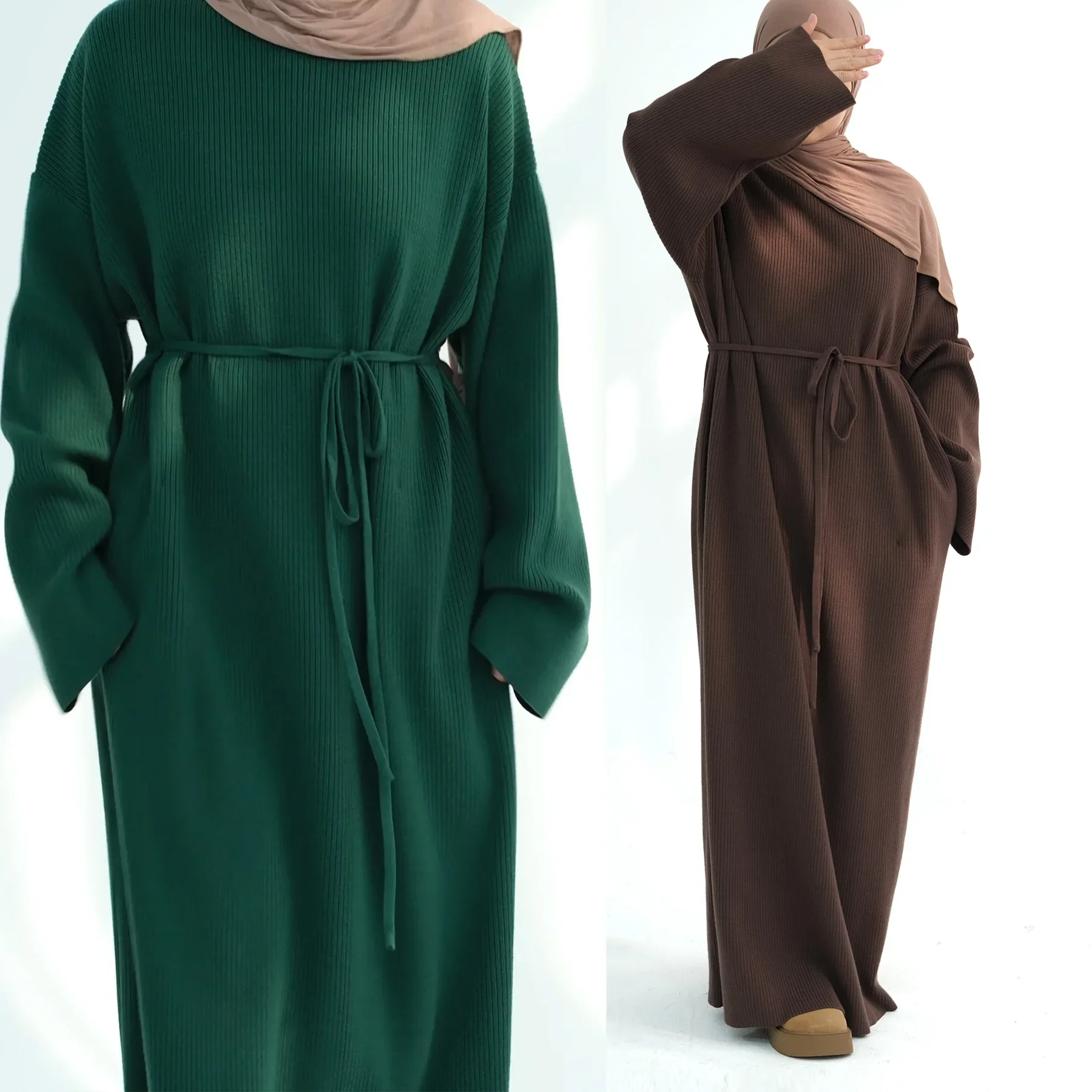 

Autumn Winter Muslim Women Long Sweater Dress Knitted Abaya Dubai Kaftan Turkey Robe Islam Clothing Eid Djellaba Ramadan Abayas