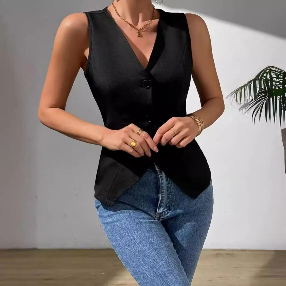 Gilet monopetto Gilet senza maniche da donna elegante Blazer per lavoro Abito da ufficio Scollo a V Gilet abbottonato Crop Top estivo