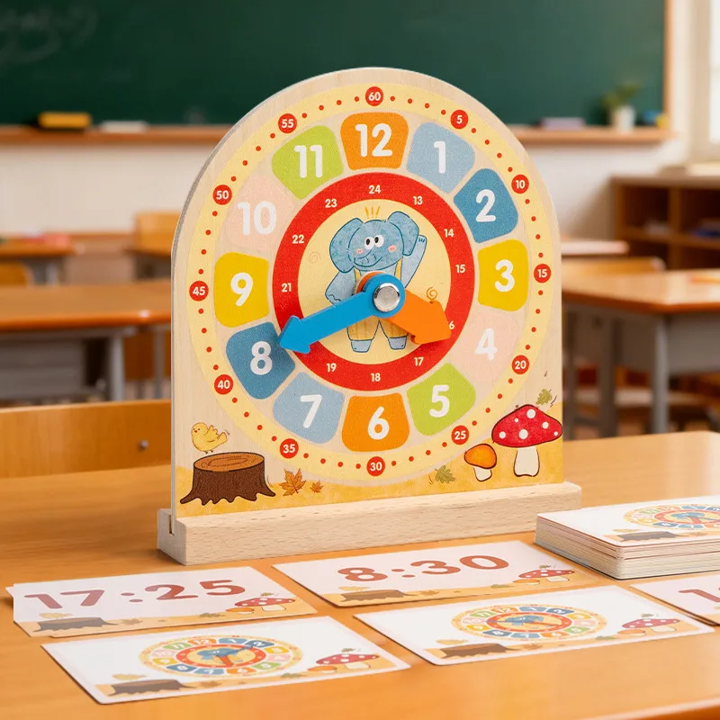 Lernspielzeug für Kinder, Holzuhr-Spiel für Kinder zum Erlernen des Lesens von Stunden und Minuten, frühe Lehrmittel, Übung der grundlegenden Fähigkeiten