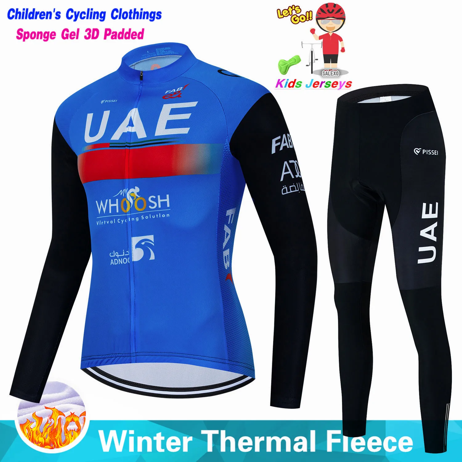 Uae Kids Winter Fleece Cycling Jersey Sets Children Mountian Bicycle Clothes Wear Boys Racing Bike Clothing Girls Cycling Suit