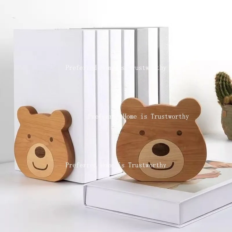 Suitable for Cherry Wood Cute Teddy Bear Bookshelf and Student Desktop Storage Board Decoration