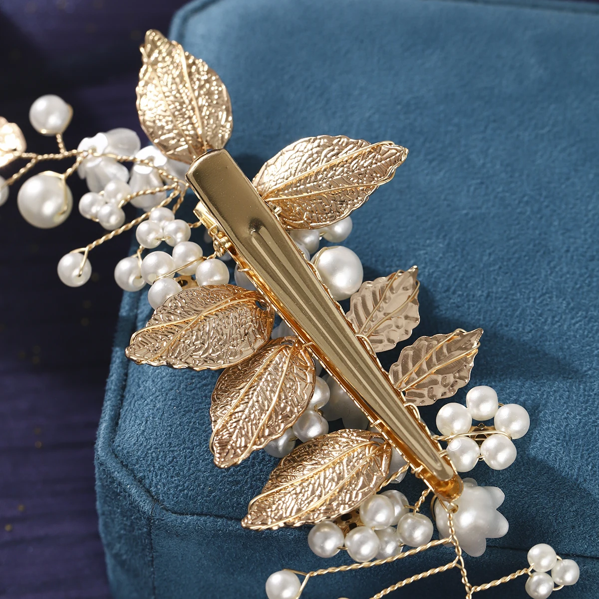 مشبك شعر لؤلؤي للعروس، دبوس شعر أنيق على شكل أوراق معدنية كلاسيكية، إكسسوارات شعر نسائية عصرية كهدية #4