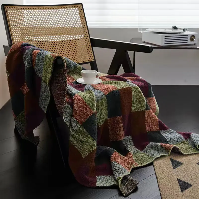 Luxury Retro Half-Fleece Throw Blanket, All Season Decorative Sofa Blanket, Office Nap Small Cover Blanket