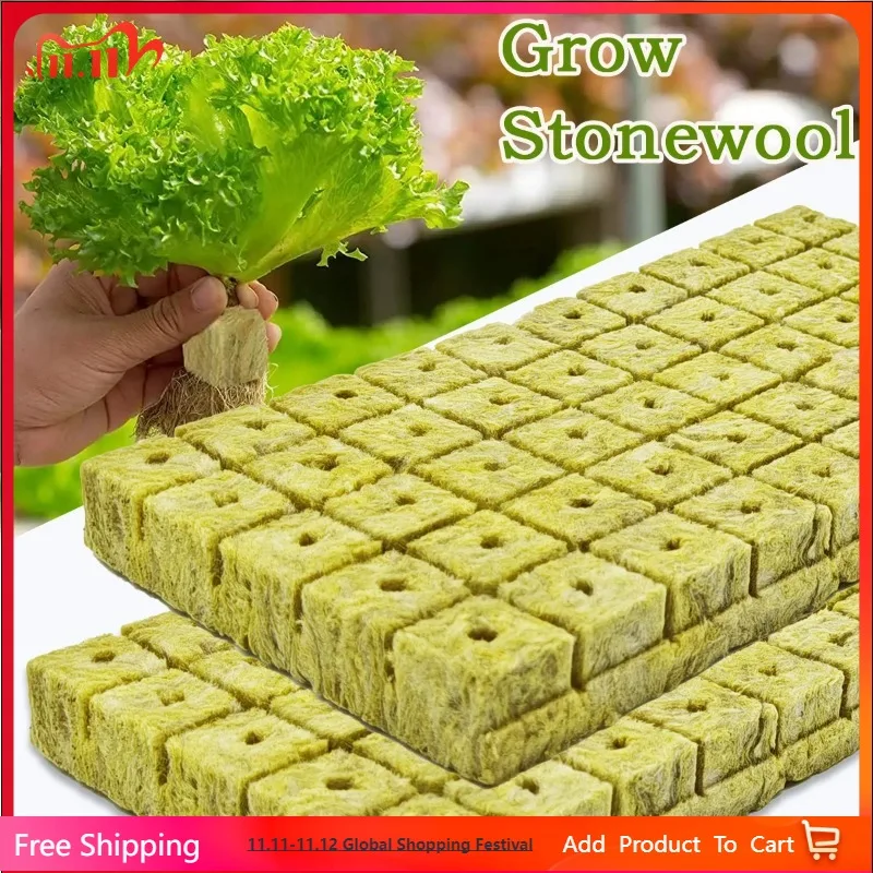 

50Pcs 25x25x25mm Stonewool Hydroponics Growing Media Cubes Plant Cubes Soilless Substrate Seeded Rock Wool Plug Seedling Block