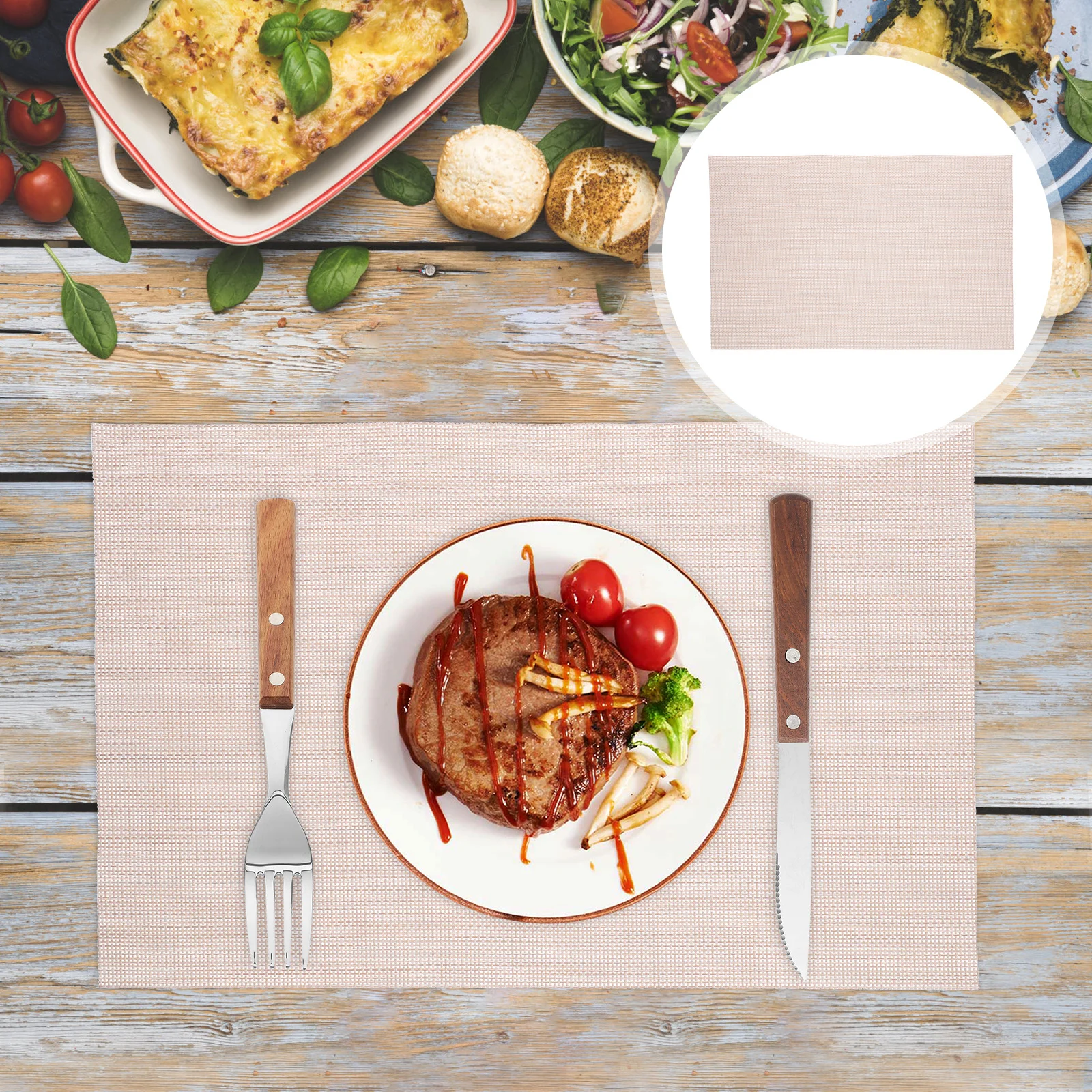 

6Pcs PVC Placemat Set Woven Design Dining Table Mats Non-Slip Heat Insulated Bowl Dish Mats Coasters for Indoor Use