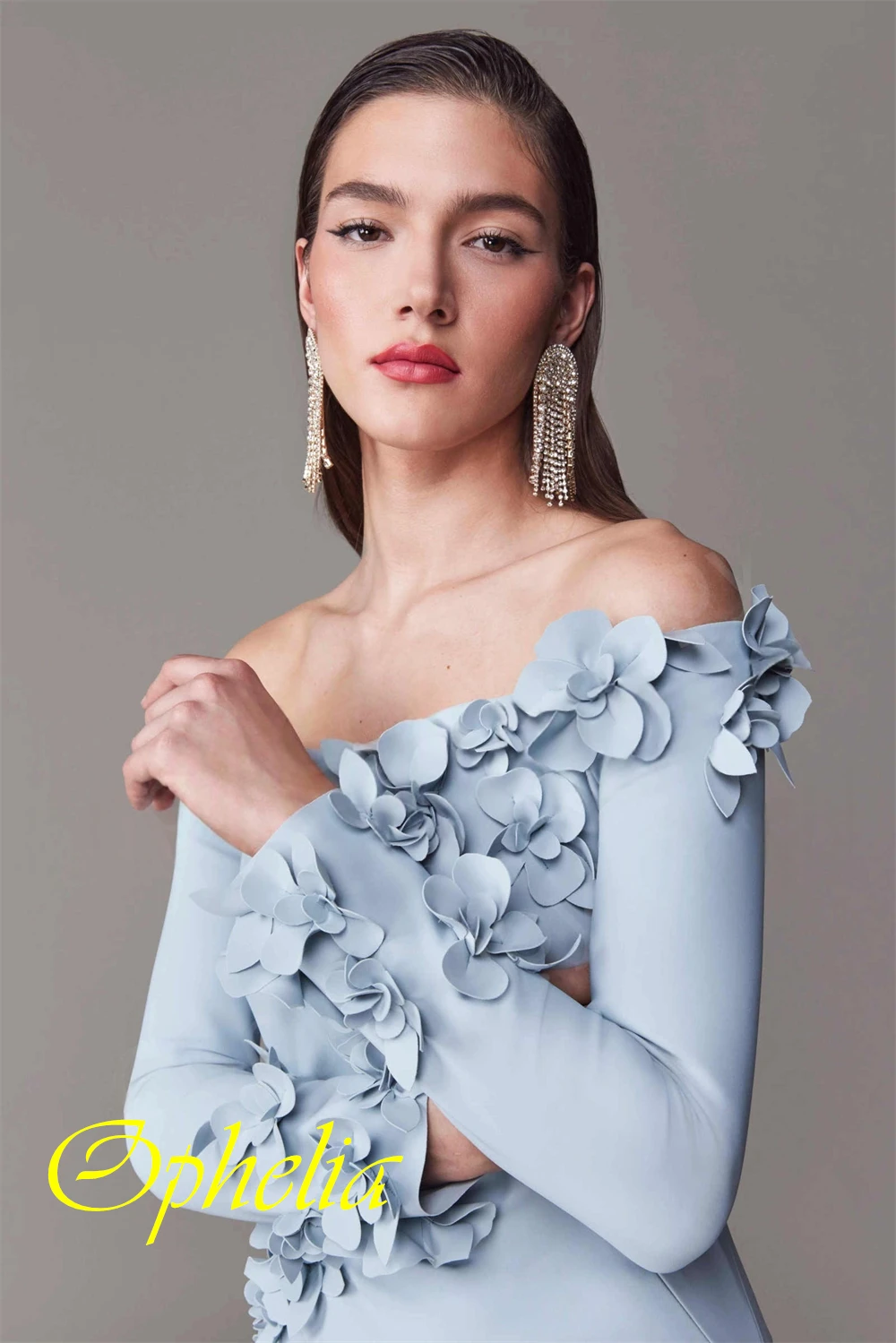 Sukienka wieczorowa z kwiatami z dżerseju na zamówienie, seksowna sukienka koktajlowa z dekoltem w łódkę, elegancka sukienka z długim rękawem na specjalne okazje.