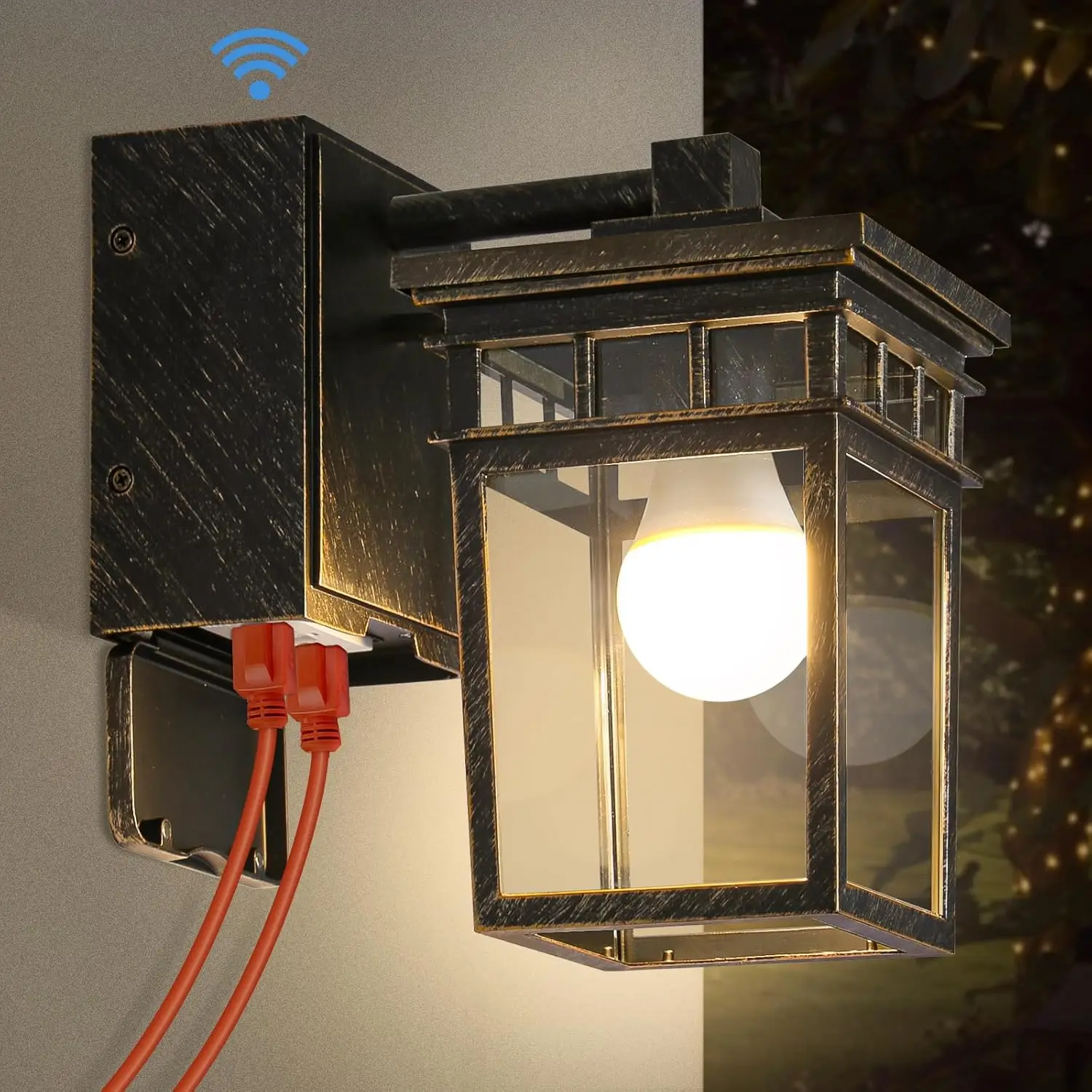 Outdoor Wall Lantern With Gfci Outlet, Dusk To Dawn Outdoor Lighting With Clear Glass Shade, Waterproof Outside Porch Lights