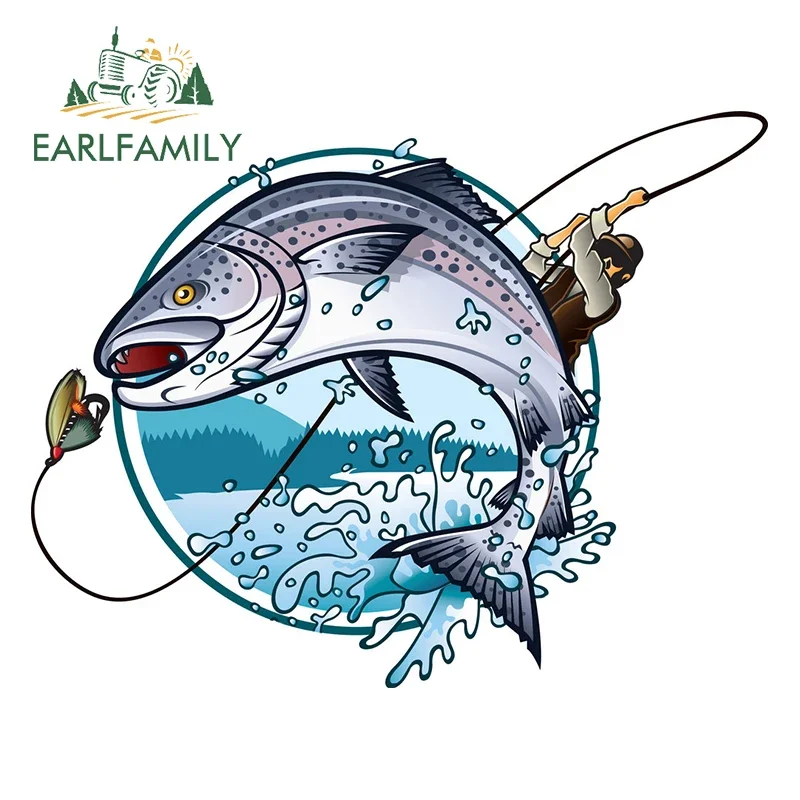 

EARLFAMILY 13cm x 10.2cm For Fishing Fish Funny Car Stickers Bumper Decal Car Accessories Waterproof Vinyl RV JDM Decoration