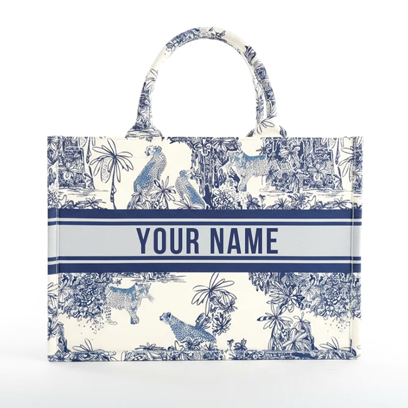 Personalized Custom Name Printed Canvas Tote Bags for Women Casual Large Capacity Ladies Shoulder Handbags for Shopping Travel