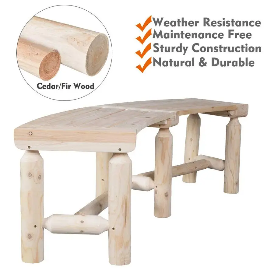 Wooden Curved Backless Porch Bench Rustic Style Cedar Fir Wood Log Fire Pit Bench for Patio Garden Deck and Backyard, 4055 W14 D