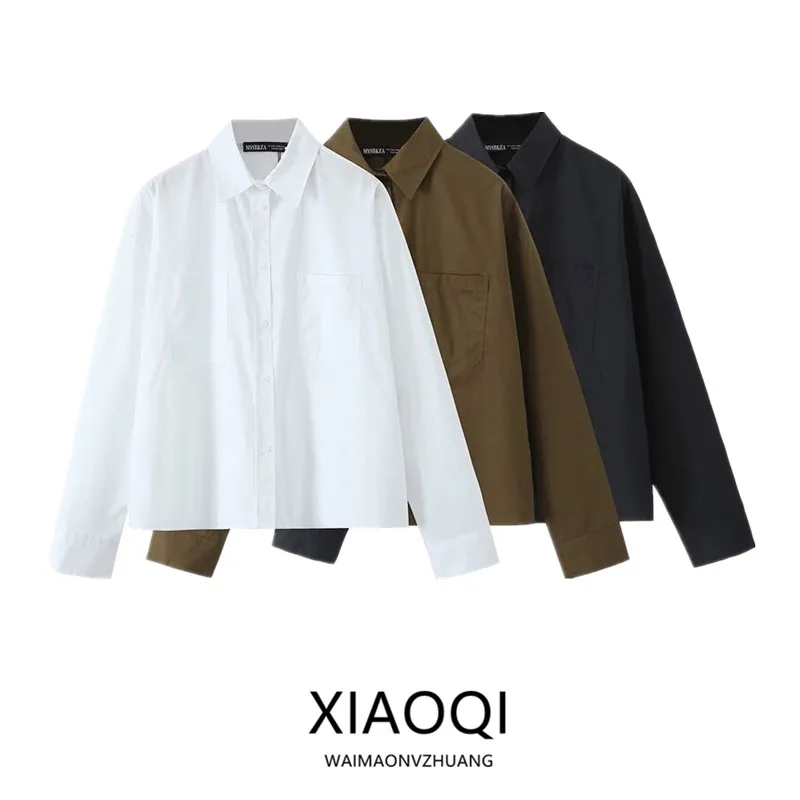 

Women's Cotton antung Long Sve Collared ort irt Versatile Autumn Winter New Sle Loose Fit European Sle Thin Mate...