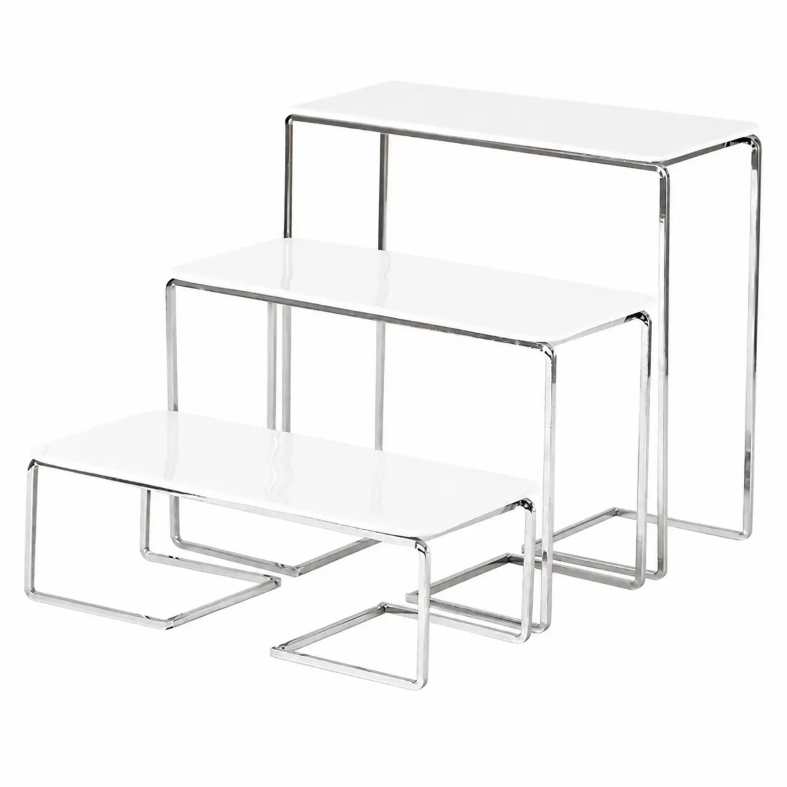 3 Pieces Rectangular Dessert Display Stand Elegant 3-Tier Dessert Stand with Ceramic Platforms Sleek Food-Grade for Weddings