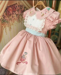 0-12Y Baby Girl Summer Cake Embroidery Turkish Vintage Princess Pink Dress for Birthday Holiday Easter Photography Eid